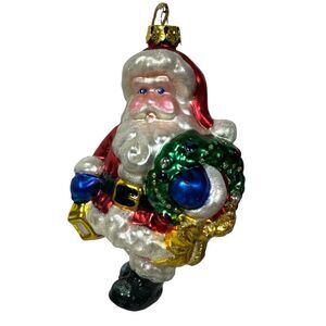 BK Santa Claus Winter Greeting Wreath Lantern Glass Christmas Tree Ornament 1999
